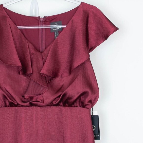 Adrianna Papell V-Neck Ruffled Blouson Satin Gown Deep Red Wine Size 4 NWT‎ - Picture 6 of 11